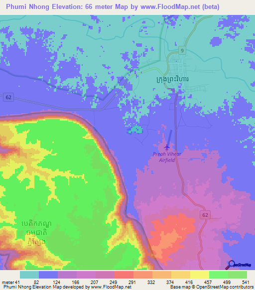 Phumi Nhong,Cambodia Elevation Map