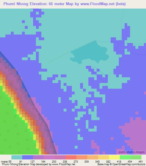 Phumi Nhong,Cambodia Elevation Map