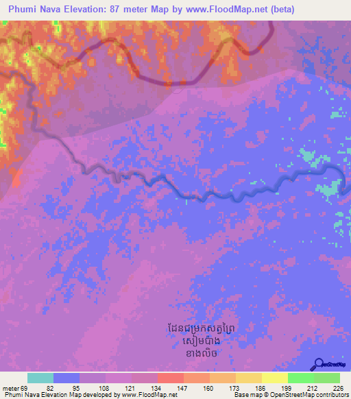 Phumi Nava,Cambodia Elevation Map