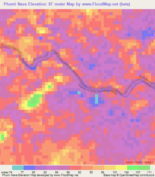 Phumi Nava,Cambodia Elevation Map