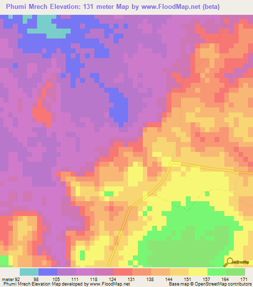 Phumi Mrech,Cambodia Elevation Map