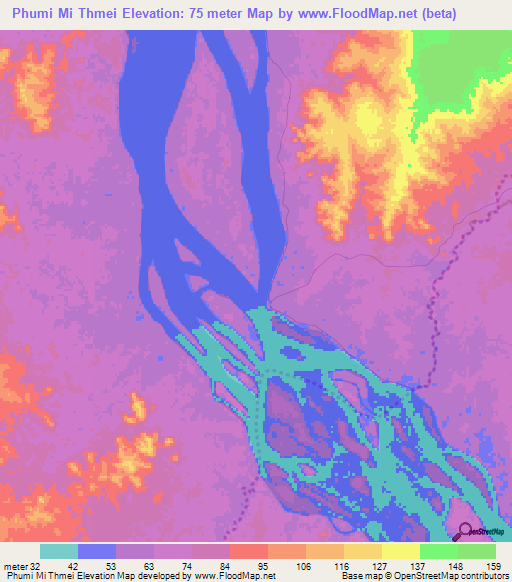 Phumi Mi Thmei,Cambodia Elevation Map