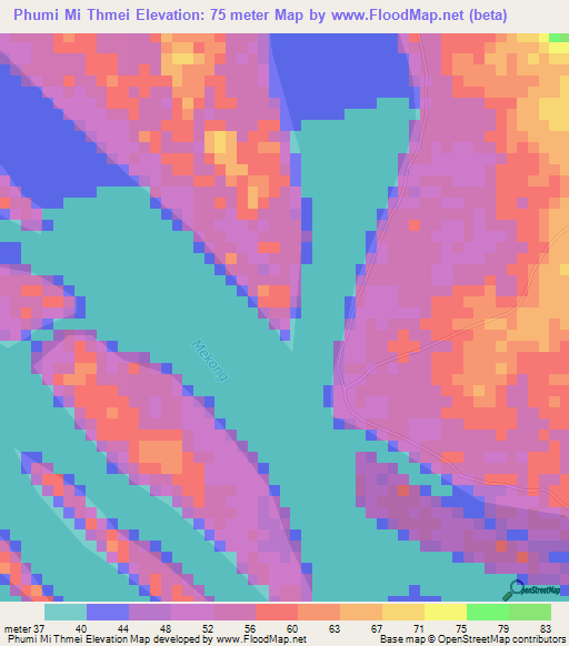 Phumi Mi Thmei,Cambodia Elevation Map