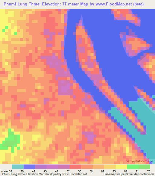 Phumi Lung Thmei,Cambodia Elevation Map