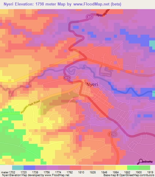 Nyeri,Kenya Elevation Map