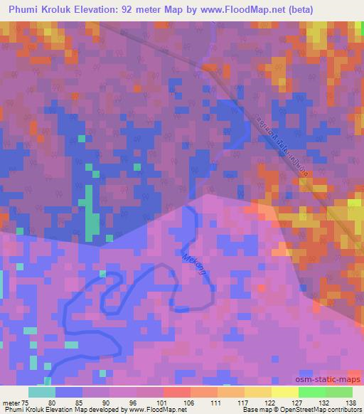 Phumi Kroluk,Cambodia Elevation Map
