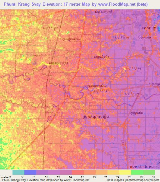 Phumi Krang Svay,Cambodia Elevation Map