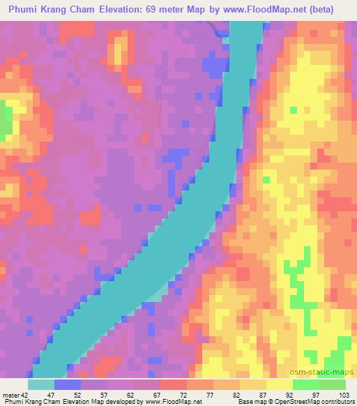 Phumi Krang Cham,Cambodia Elevation Map