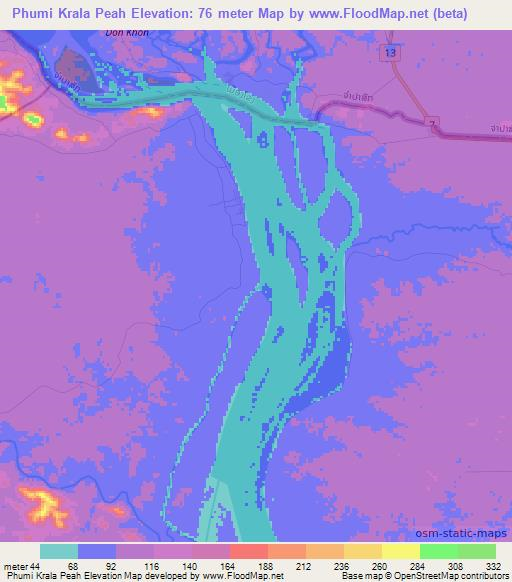 Phumi Krala Peah,Cambodia Elevation Map
