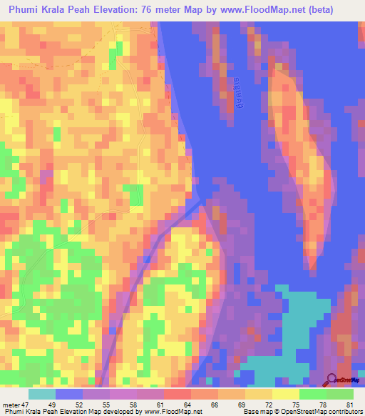 Phumi Krala Peah,Cambodia Elevation Map