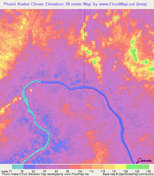 Phumi Krabei Chrum,Cambodia Elevation Map