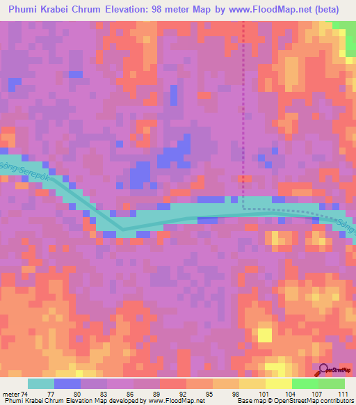Phumi Krabei Chrum,Cambodia Elevation Map