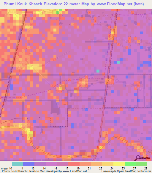 Phumi Kouk Khsach,Cambodia Elevation Map
