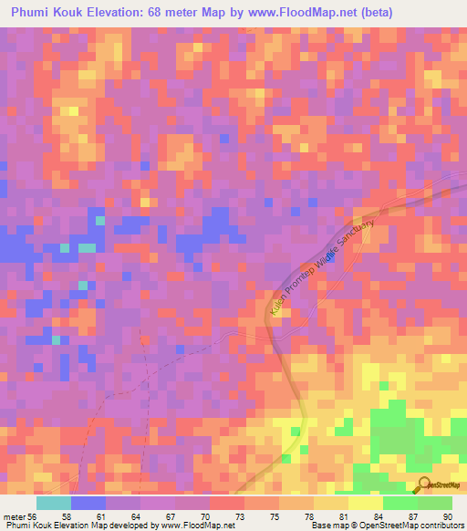 Phumi Kouk,Cambodia Elevation Map