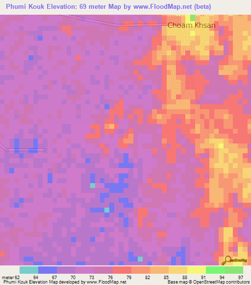 Phumi Kouk,Cambodia Elevation Map