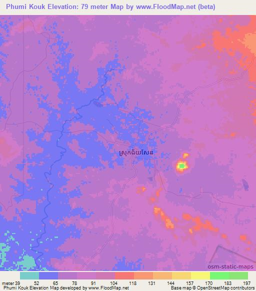 Phumi Kouk,Cambodia Elevation Map
