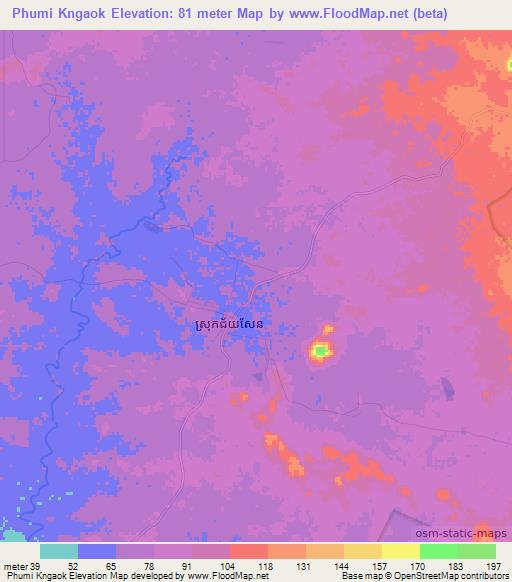 Phumi Kngaok,Cambodia Elevation Map