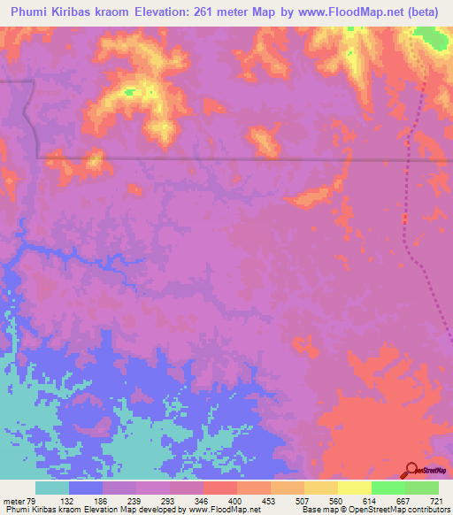 Phumi Kiribas kraom,Cambodia Elevation Map