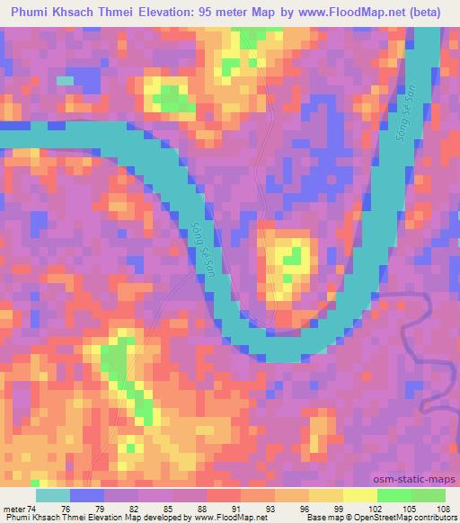 Phumi Khsach Thmei,Cambodia Elevation Map