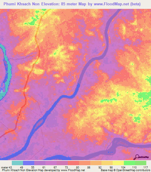 Phumi Khsach Non,Cambodia Elevation Map