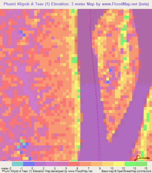 Phumi Khpob A Teav (1),Cambodia Elevation Map