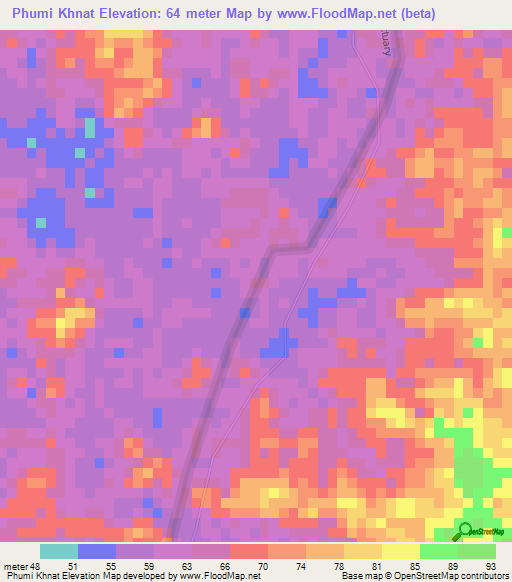 Phumi Khnat,Cambodia Elevation Map