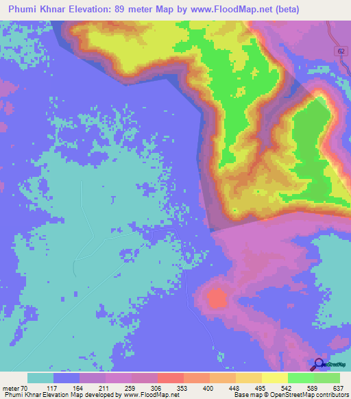 Phumi Khnar,Cambodia Elevation Map