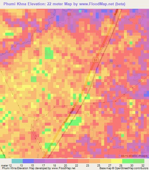 Phumi Khna,Cambodia Elevation Map
