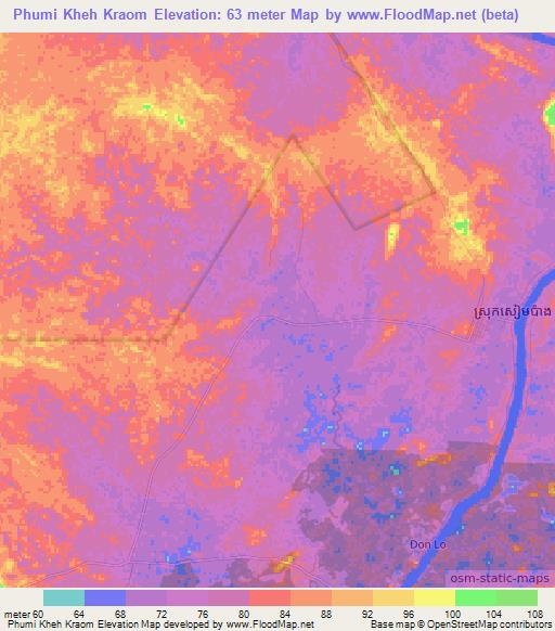 Phumi Kheh Kraom,Cambodia Elevation Map