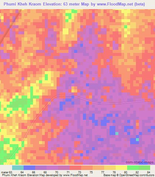 Phumi Kheh Kraom,Cambodia Elevation Map