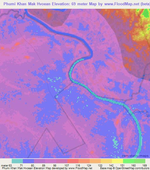 Phumi Khan Mak Hvoean,Cambodia Elevation Map