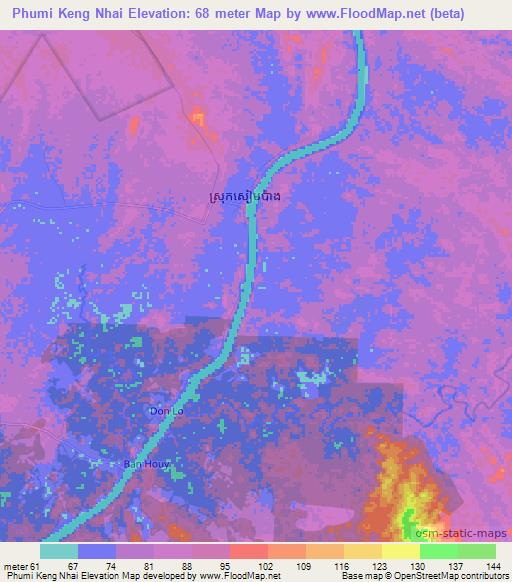 Phumi Keng Nhai,Cambodia Elevation Map