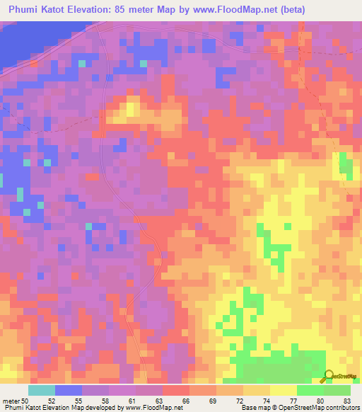 Phumi Katot,Cambodia Elevation Map