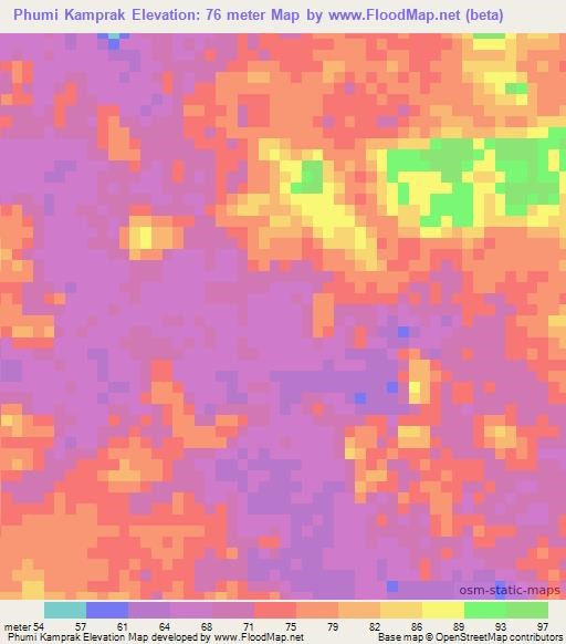 Phumi Kamprak,Cambodia Elevation Map