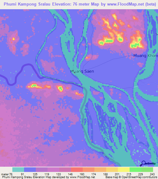 Phumi Kampong Sralau,Cambodia Elevation Map