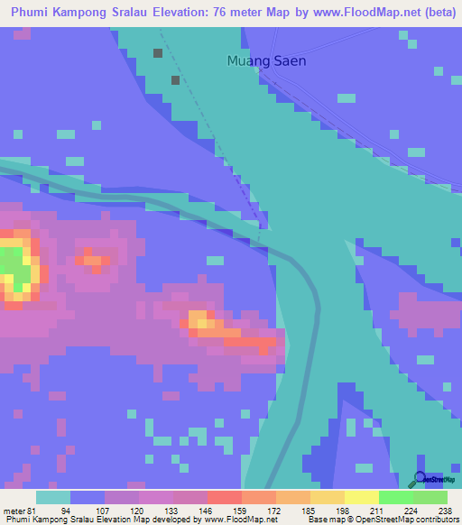 Phumi Kampong Sralau,Cambodia Elevation Map