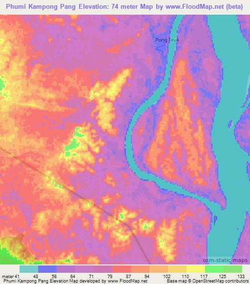 Phumi Kampong Pang,Cambodia Elevation Map