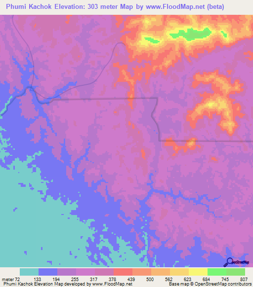 Phumi Kachok,Cambodia Elevation Map
