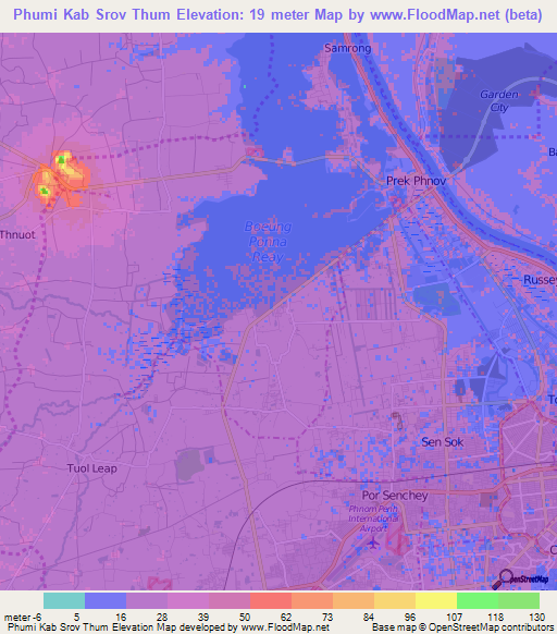 Phumi Kab Srov Thum,Cambodia Elevation Map