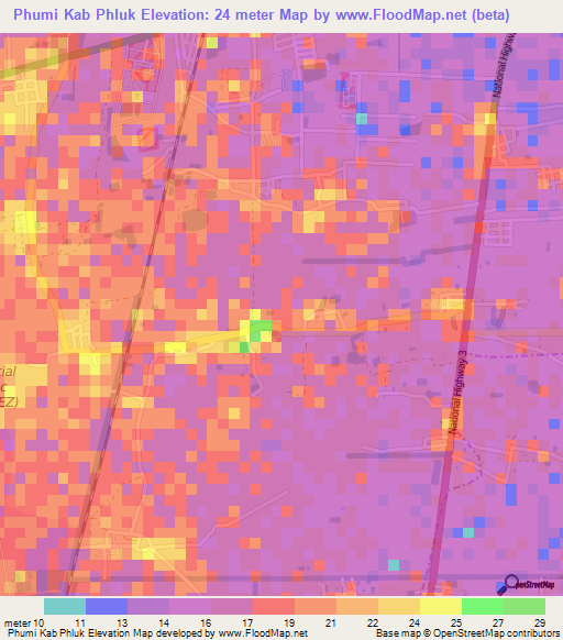 Phumi Kab Phluk,Cambodia Elevation Map