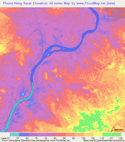 Phumi Hang Savat,Cambodia Elevation Map