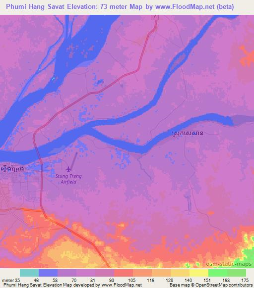 Phumi Hang Savat,Cambodia Elevation Map