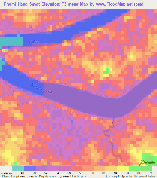 Phumi Hang Savat,Cambodia Elevation Map