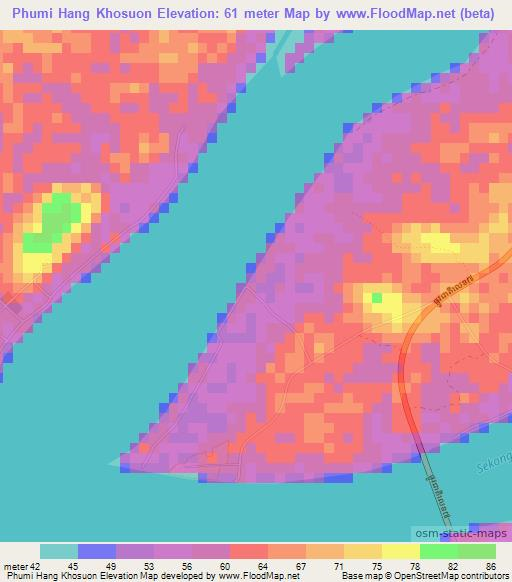Phumi Hang Khosuon,Cambodia Elevation Map