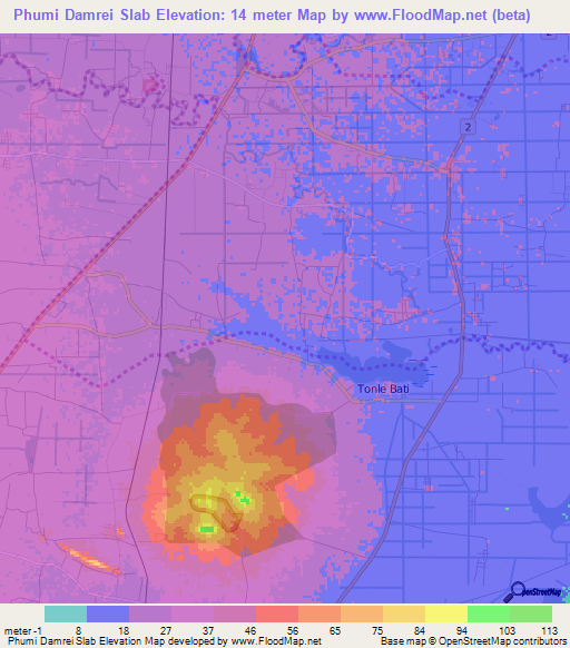 Phumi Damrei Slab,Cambodia Elevation Map