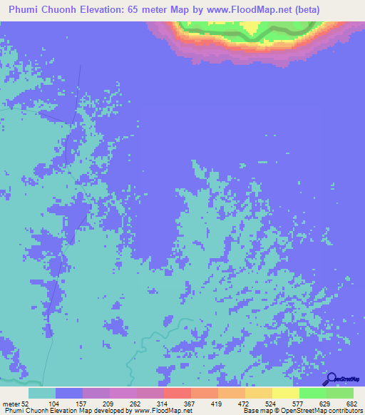 Phumi Chuonh,Cambodia Elevation Map