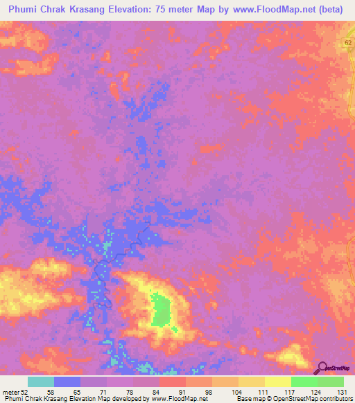 Phumi Chrak Krasang,Cambodia Elevation Map