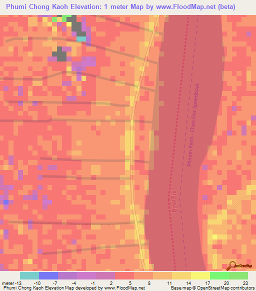 Phumi Chong Kaoh,Cambodia Elevation Map