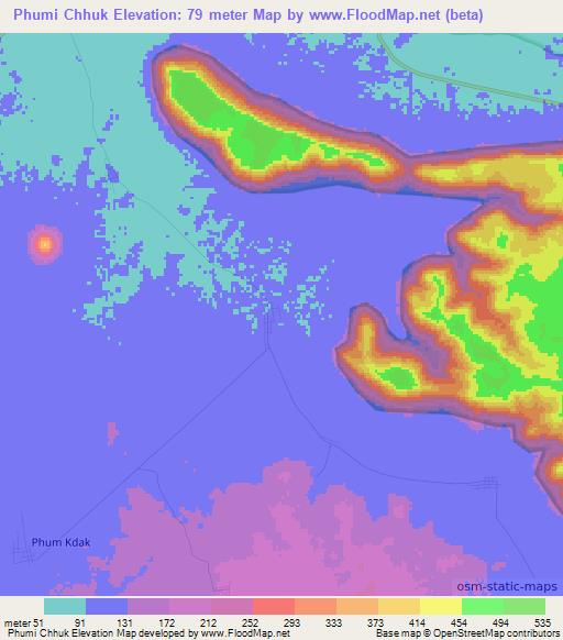 Phumi Chhuk,Cambodia Elevation Map