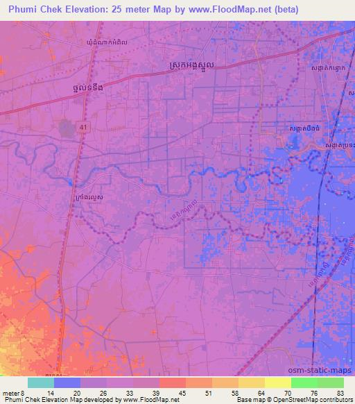 Phumi Chek,Cambodia Elevation Map